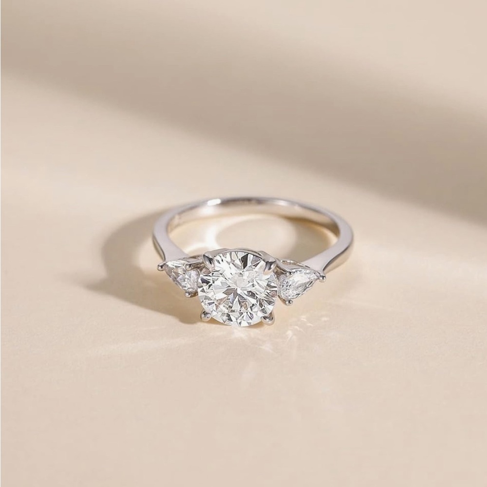 Two Carat Cubic Zirconia Three Stone Sterling Silver Engagement Ring Size 4 NEW